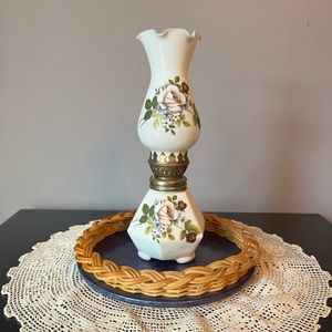 Vintage White Glass Oil Lamp Lantern | Rose Design